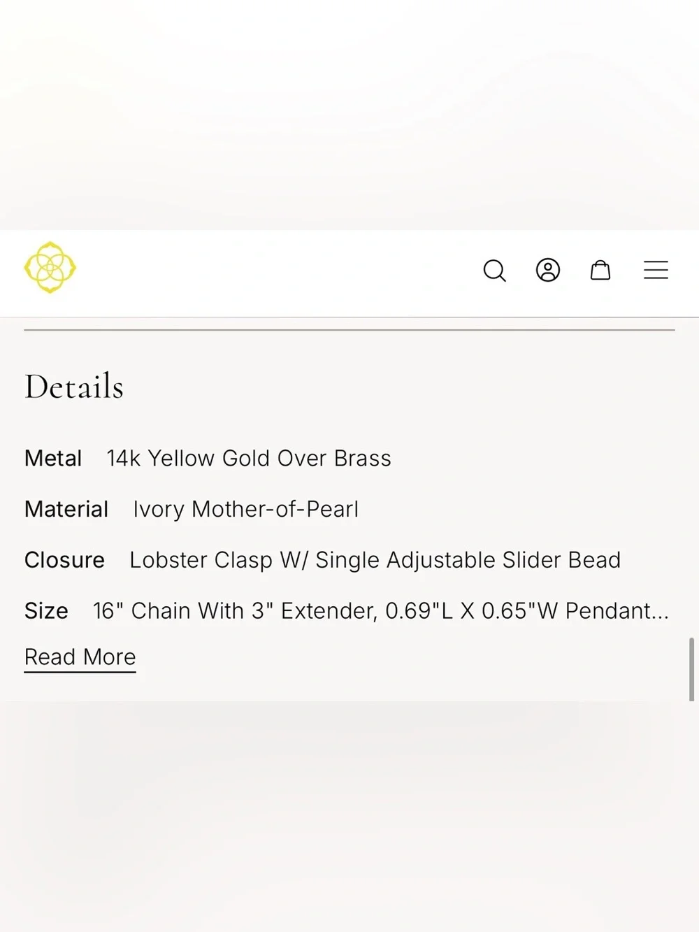 New Kendra Scott Golf Gold Short Pendant Necklace Ivory Mother-of-Pearl - New - Picture 4 of 5